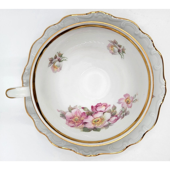 Schumann Arzberg Briar Rose Cup & Saucer Set Bavaria Germany Gold Trim 1950s - Picture 7 of 11